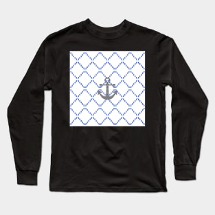 Abstract geometric pattern - blue and white - black anchor Long Sleeve T-Shirt